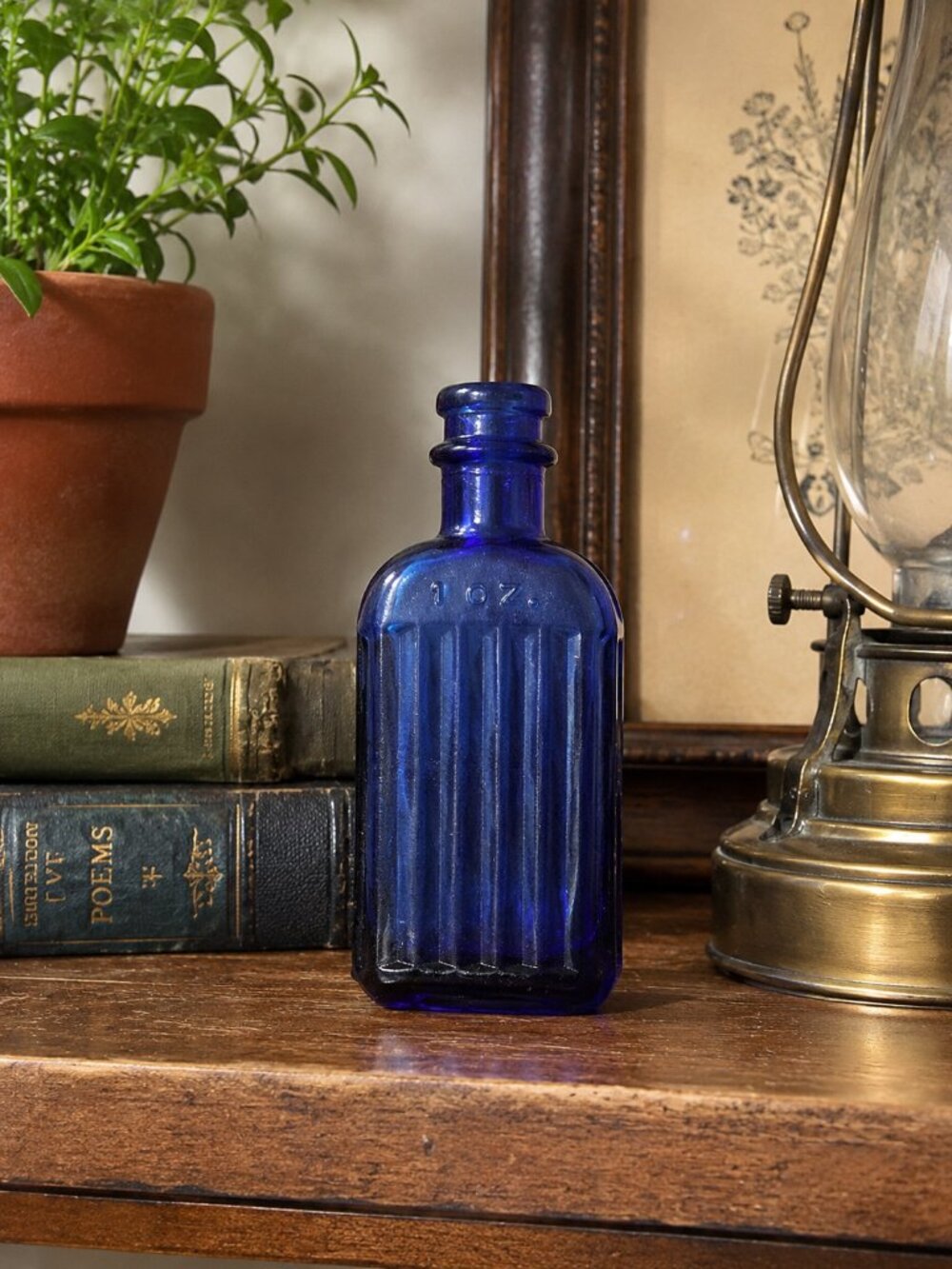 Vintage Cobalt Blue 1 Oz Apothecary Bottle Ribbed Glass Medicine Bottle